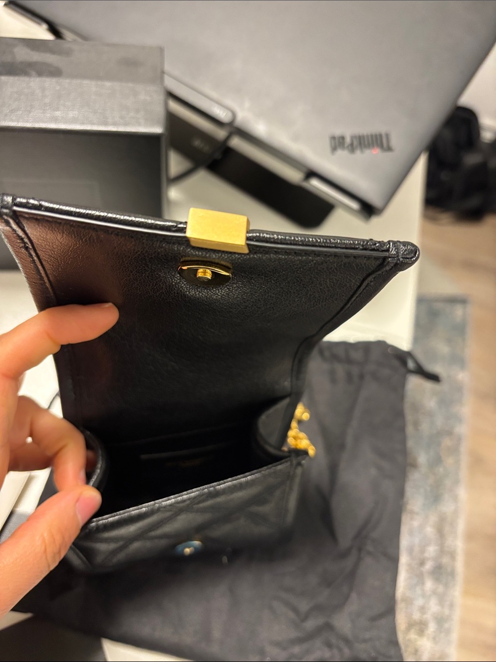 Saint Laurent Black Quilted Mini Chain Crossbody Bag with Gold YSL - Picture 3 of 7